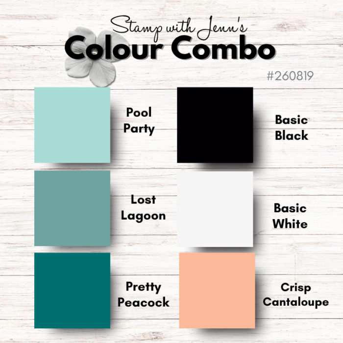 Stamp with Jenn colour combination featuring blue green colours with Crisp Cantaloupe