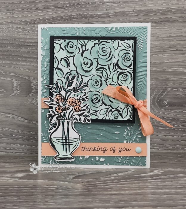 Artisan Sketched Garden DSP card with Lost Lagoon and Crisp Cantaloupe accents