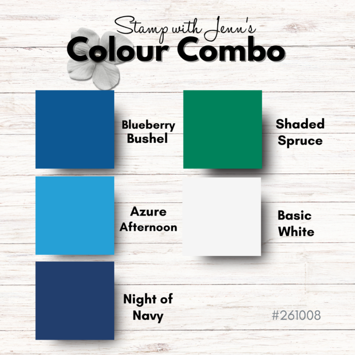 Christmas card colour combination with Blueberry Bushel Azure Afternoon Night of Navy and Shaded Spruce