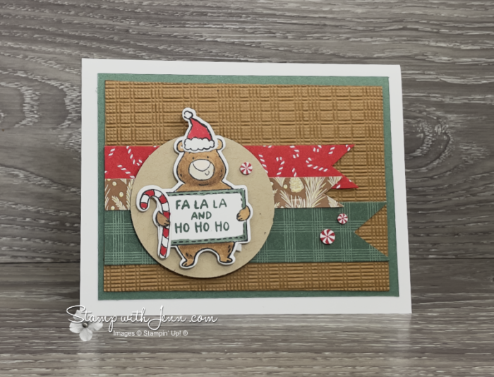 Christmas Crew bear Christmas card with Santa hat and candy cane