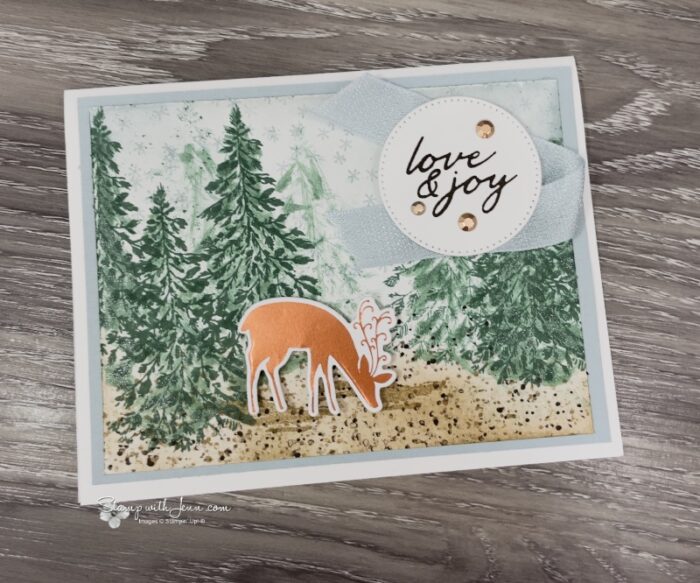 Side view of copper hot foiled deer card