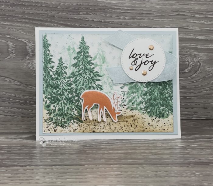 Graceful Evergreen Deer card with copper hot foiling