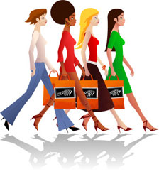 Cart ladies with shopping bags